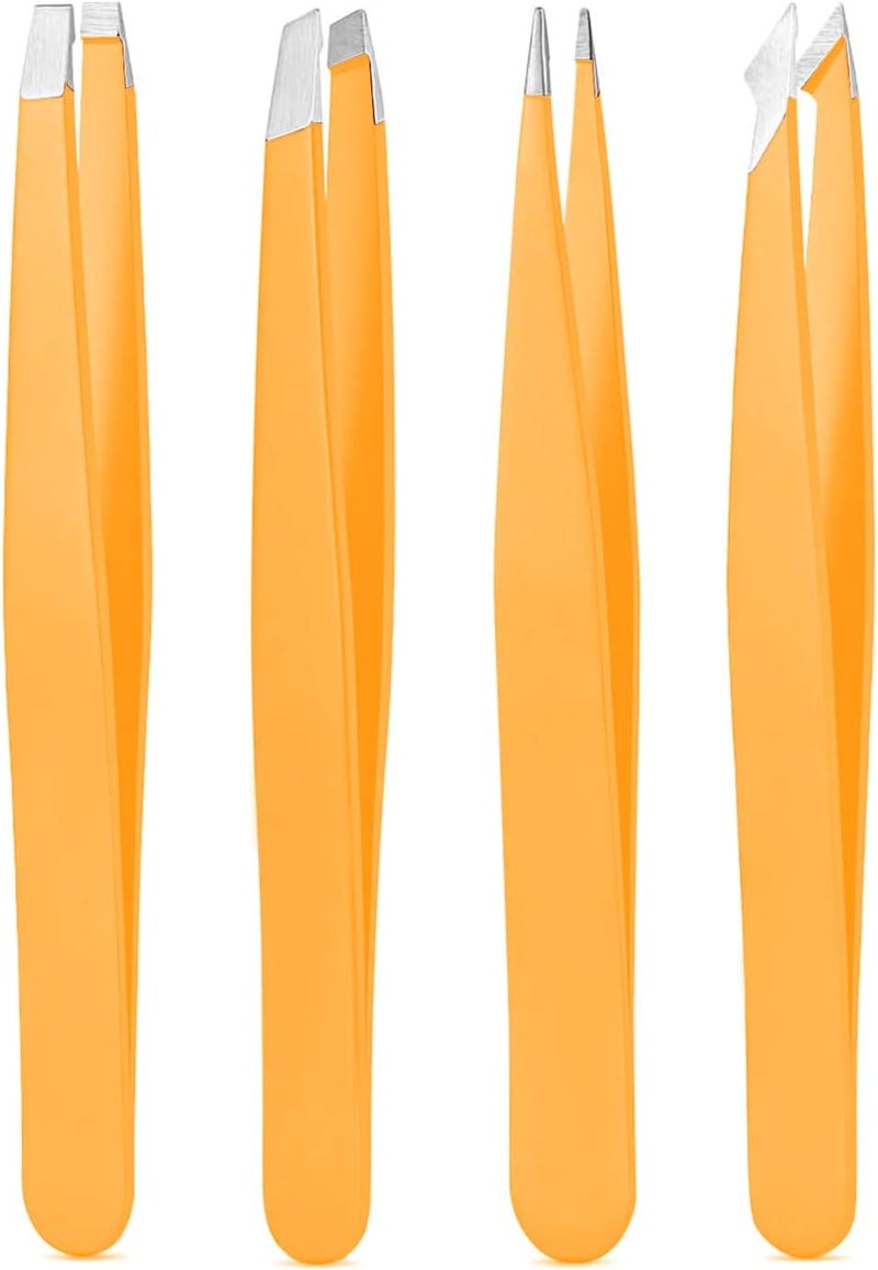 Derlaier Tweezers Set, High Precision Stainless Steel Eyebrow Tweezers for Facial Hair, Inward Growing Hair and Splinter Remover Kit, Suitable for Women and Men, Pink and Black 4-Piece Set. (Orange) - Image 1